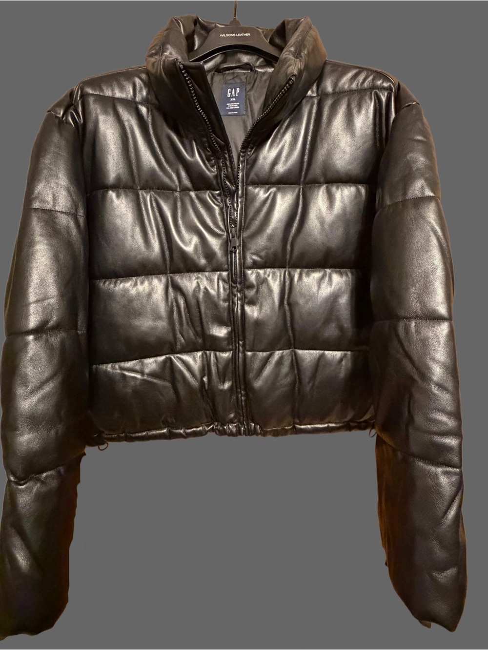 GAP Shiny Black Quilted Cropped Puffer Jacket
